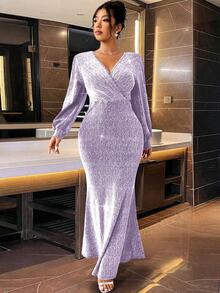 Cravure Sparkling Rhinestone Embellished Waist Mermaid Dress, Elegant & Fashion For Party Maxi Women Outfit - Mauve Purple - View 1