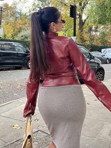 NegzBox Women's Fashion Long Sleeve Zipper Versatile Short Jacket In Fall/Winter - Red - View 2