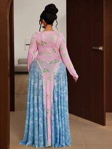 Maweii Váy BamGleam cỡ lớn thời trang mới in lưới ôm vừa vặn với phần xẻ tà lớn, thích hợp cho kỳ nghỉ, tiệc tùng và đám cưới, vải mùa thu dành cho nữ - Nhiều màu - Xem 2