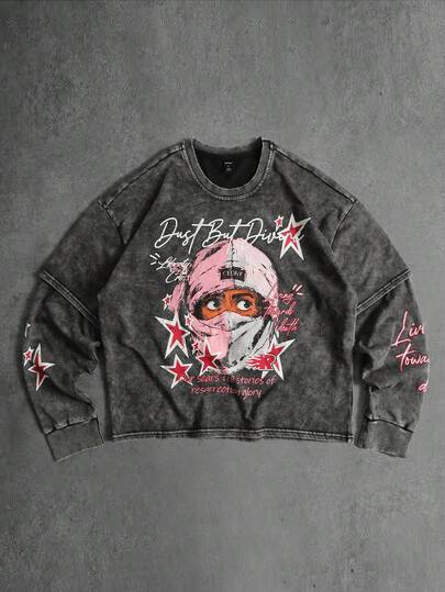 Street Life Men's Distressed Print Long Sleeve T-Shirt, Loose Fit