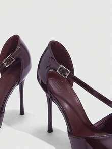CUCCOO SZL Women's Pointed Toe Buckle Design Glossy Versatile Fashion High Heels For Christmas - Burgundy - View 9