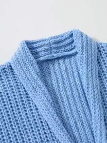 Manfinity Homme Men's Solid Color Drop Shoulder Long Sleeve Dual Pocket Casual Knit Cardigan, Autumn/Winter - Blue - View 4