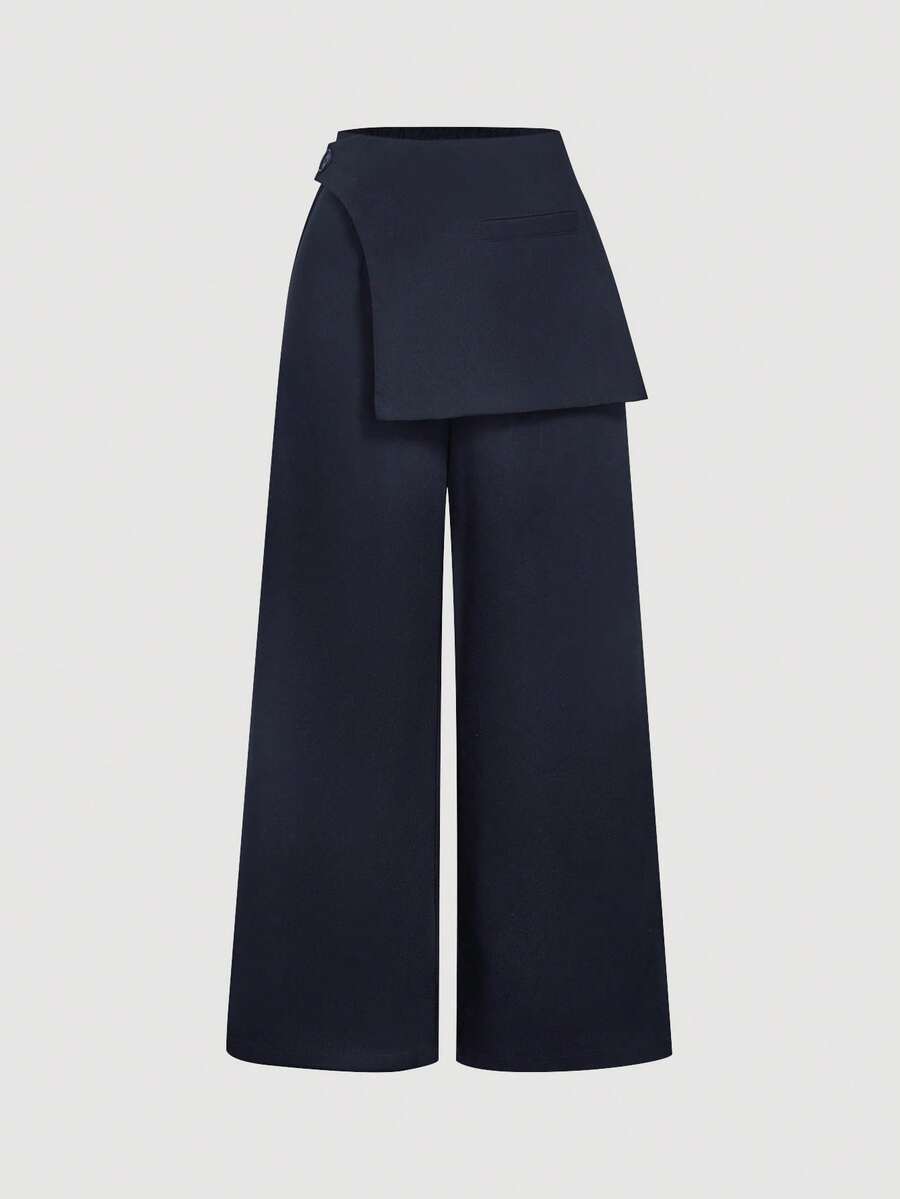 SHEIN MOD Women Navy Overlay Formal Pants, Suitable For Back To School Season, Workwear In Fall/Winter - Navy Blue - View 1