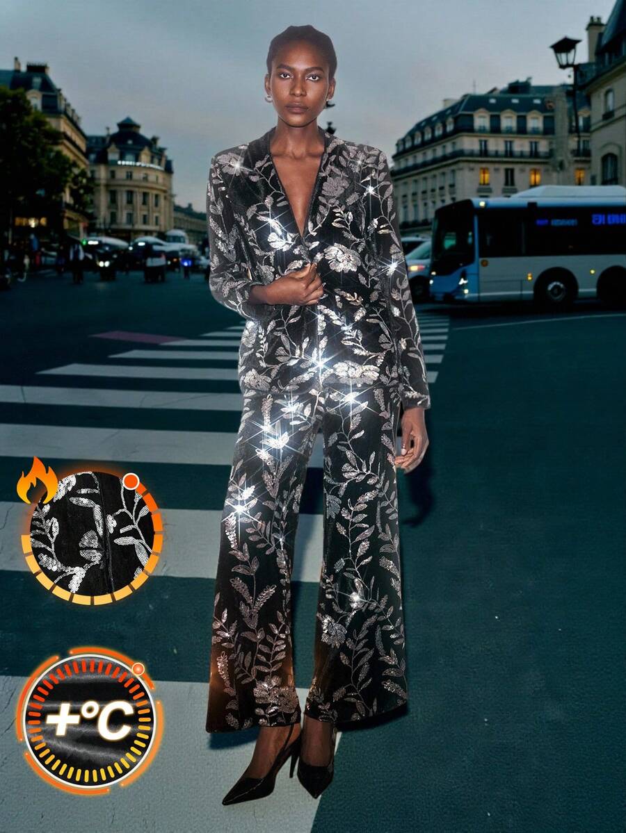 Maija Velvet Floral Sequin Embellished Party/Christmas Blazer For Women, Winter Clothes, Autumn Clothes , Halloween Costumes, Halloween Cosplay, Christmas Party , New Year Clothes , New Year Women,Thanksgiving Outfit For Women,Luxurious Party Attire, Old Money Style, Unique, Vintage Modern,Black Blazer