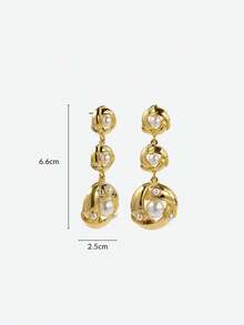 Opalesca Boucles d'oreilles pendantes en faux perles 18 carats, convenant pour un port quotidien - Doré - Voir 6