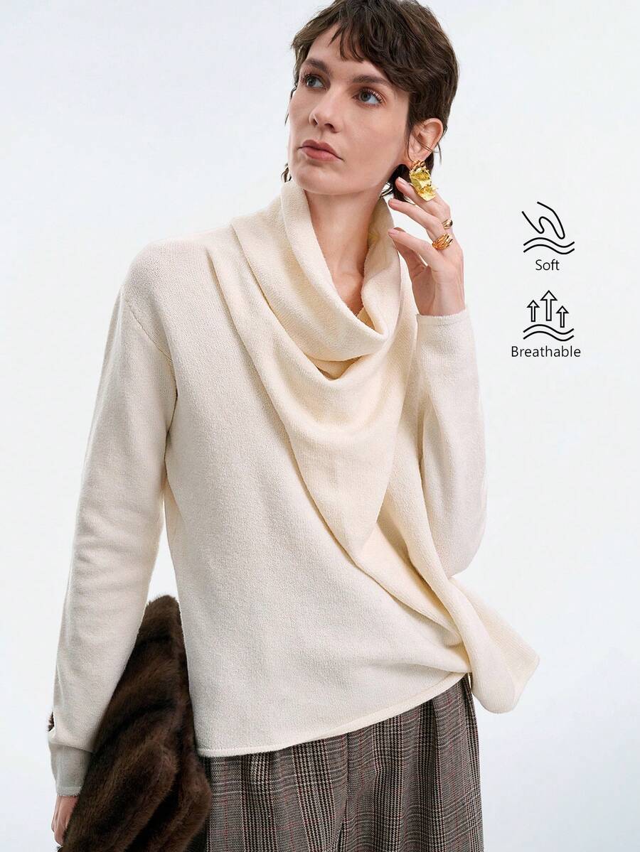 SHEIN LUNE 女士优雅修身不对称下摆长袖毛衣，秋季款