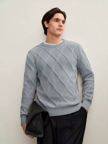 RONVEXI Men's Casual Crew Neck Long Sleeve Knit Sweater, Versatile For Autumn/Winter Fall - Grey - View 5