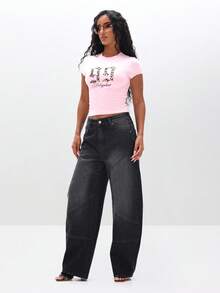 BABYPHAT 豹纹印花Logo短袖修身T恤，适合夏季街头节日穿着 - 粉色 - 查看 2
