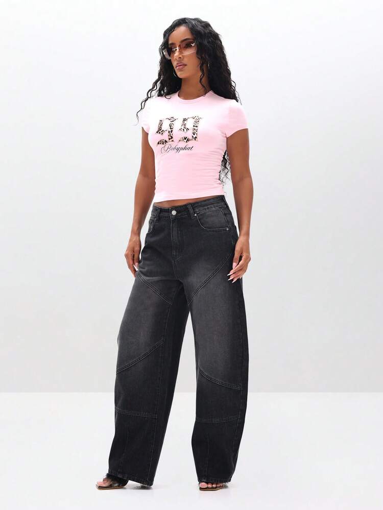 BABYPHAT Graphic Baby Tee With Leopard Print Logo Short Sleeve Fitted Top For Festival Summer Streetwear