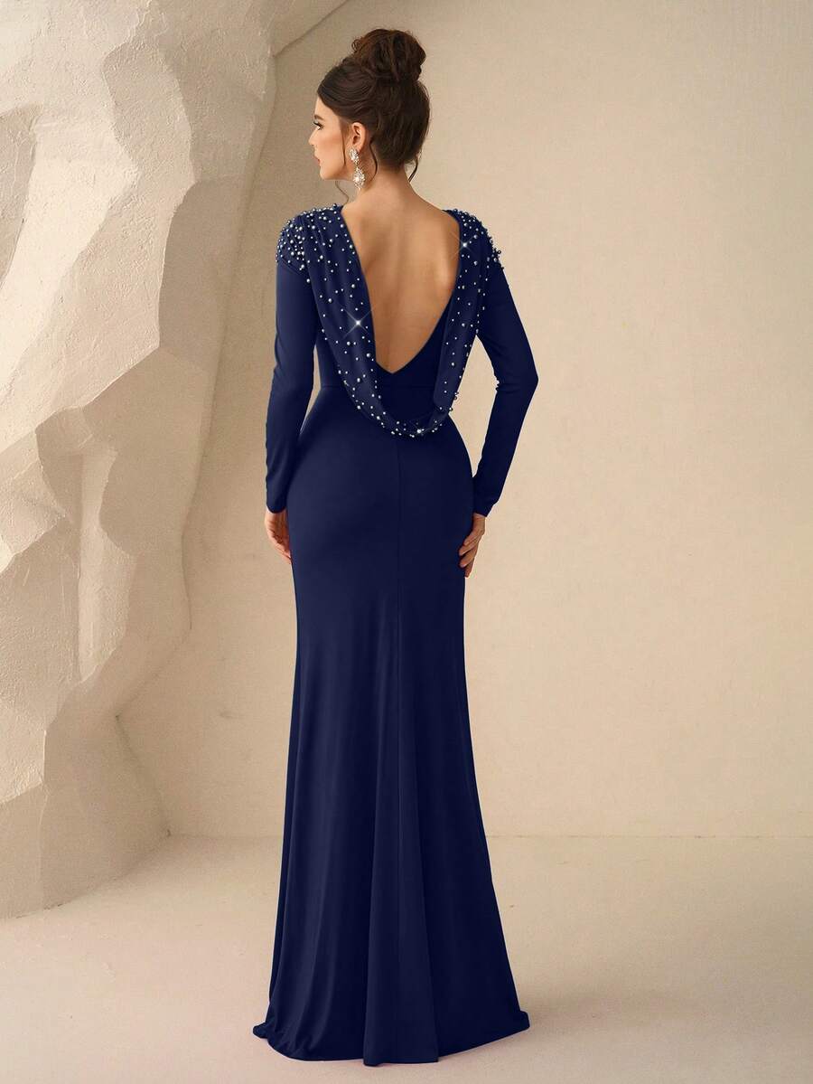 Coutiva Formal Evening Gown (Heavily Embellished) - Navy Blue - View 1