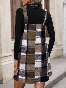 SHEIN LUNE Vestido corto con bolsillo y estampado de cuadros para mujer, otoño/invierno - Multicolor - Ver 2