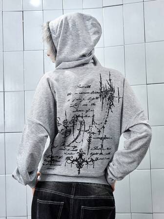 Felpa con cappuccio da donna con stampa vintage a croce, effetto tie-dye, stile street chic Y2K Y3K futuristico, con tasche con chiusura lampo