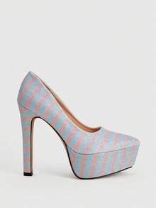 CUCCOO LuxiPop Zapatos de tacón con plataforma elegantes y de moda con rayas brillantes y resistentes al agua para fiestas