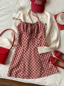 SHEIN Tween Girl Red Plaid Cami Mini Dress