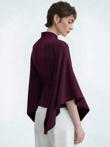 Aalyst 优雅奢华的针织斗篷，简约复古风格，小众设计，舒适的针织纱线，适合秋冬圣诞派对和通勤 - 紅色 - 查看 2