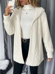 SHEIN Clasi Cárdigan con capucha de felpa informal para mujer de talla grande, de manga larga, para otoño/invierno