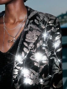 Maija Velvet Floral Sequin Embellished Party/Christmas Blazer For Women, Winter Clothes, Autumn Clothes , Halloween Costumes, Halloween Cosplay, Christmas Party , New Year Clothes , New Year Women,Thanksgiving Outfit For Women,Luxurious Party Attire, Old Money Style, Unique, Vintage Modern,Black Blazer