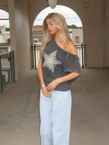 Sydney Algeri Boho  Women's Casual Loose Bohemian Style Pattern T-Shirt, Summer - Black - View 4