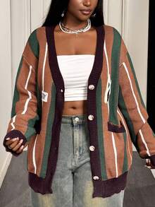 Slaydiva 2025新款秋冬休闲百搭时尚宽松开衫长袖毛衣外套 - 彩色 - 查看 8