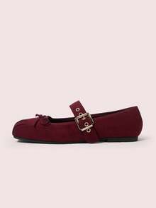 CUCCOO DOLLMOD Chic Ballet Style Mary Jane Flat Shoes For Women For Christmas - Burgundy - View 5
