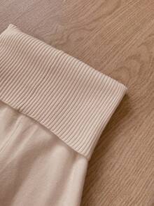 SHEIN Serisse Kids Pantalon en tricot évasé à taille haute simple et unicolore pour préadolescentes, couleur abricot, convient pour la maison, l'extérieur, le port casual quotidien. Pantalon évasé en tricot, pantalon évasé blanc, pantalon évasé abricot, pantalon en tricot côtelé abricot, pantalon en tricot blanc, pantalon évasé en tricot, pantalon évasé en tricot côtelé, assortis mère-fille, maman et moi, pour l'automne/l'hiver