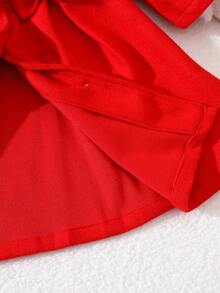 Elladie kids 女童甜美公主风杏色荷叶边领蝴蝶结装饰中长外套，韩版可爱儿童外套，适合日常上学、家庭休闲、节日聚会（如生日派对、新年拜访等），实用又时尚 - 紅色 - 查看 8