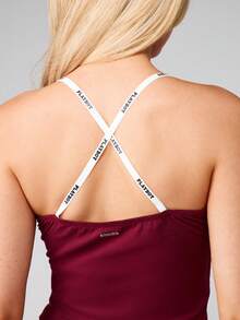 Missguided x Playboy 交叉绑带吊带背心，撞色Logo绑带，无袖露脐背心 - 酒紅色 - 查看 7