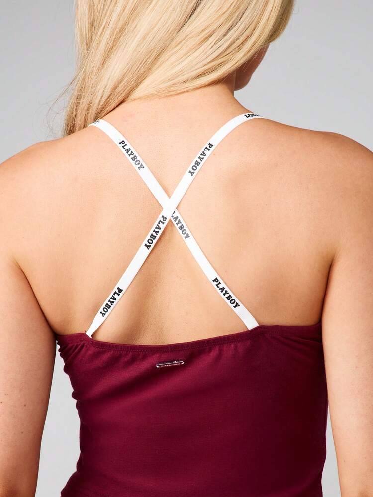 Missguided x Playboy Cross Strap Cami Top With Contrast Logo Straps Sleeveless Crop Tank