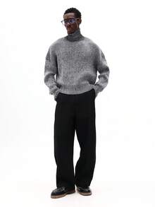 SUMWON 宽松版型混色高领粗针织套头毛衣，冬季舒适休闲针织衫