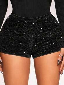 Radiana Quần short sequin đen sang trọng, quyến rũ dành cho nữ, lấp lánh, thu hút mọi ánh nhìn, chất liệu sequin + nhung co giãn ôm sát đường cong cơ thể, phù hợp cho các buổi tụ họp, hẹn hò, tiệc tùng, câu lạc bộ, cuộc sống về đêm, Giáng sinh, Năm mới, lễ hội. - màu đen - Xem 5