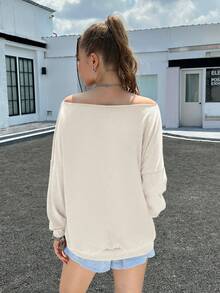 SHEIN 1pc Women's Open Shoulder Long Sleeve Solid Color Pullover Sweatshirt, Casual & Fashionable For Everyday Wear Graduation, Teachers For Women, Back To School Fall