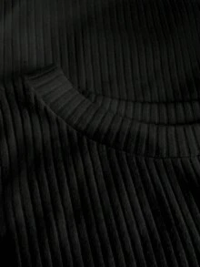 Franclia Camiseta de punto de cuello redondo elegante de talla grande, top de punto minimalista de moda, otoño/invierno - Negro - Ver 3
