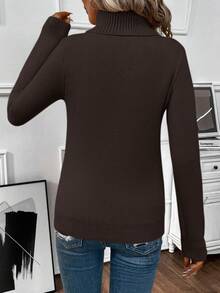 EMERY ROSE Women's Casual Solid Color Warm Turtleneck Sweater, Autumn/Winter - Brown - View 2