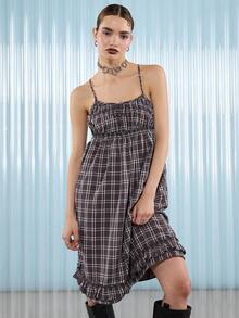 COUREZ 中长款褶皱连衣裙 / Y2K 风格外出穿搭 秋季女装 秋装 可爱冬季性感婚礼宾客礼服 约会穿搭 - 棕色 - 查看 6