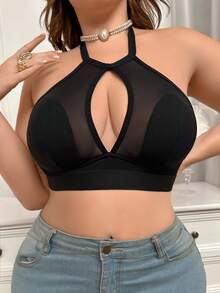 大码女士纯色网纱拼接露背镂空性感内衣 - 黑色 - 查看 3