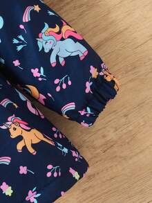 Elladie kids 年轻女孩可爱印花风衣外套，保暖内衬加厚拉链开衫，秋冬 - 彩色 - 查看 7
