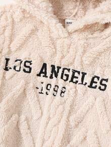 Maija Kids 年轻女孩刺绣图案连帽衫和运动裤休闲套装 - 杏色 - 查看 4