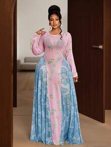 Maweii Váy BamGleam cỡ lớn thời trang mới in lưới ôm vừa vặn với phần xẻ tà lớn, thích hợp cho kỳ nghỉ, tiệc tùng và đám cưới, vải mùa thu dành cho nữ - Nhiều màu - Xem 1