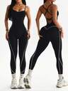 Dewbera 1pc Women's Seamless Contrast Stripe Criss-Cross Back Yoga Fitness Workout Camisole Jumpsuit Woman Workout Jumpsuit
