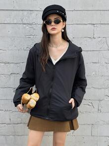 Casual All-Match Versatile Teen Girl Street Chic Daily Warm Hooded Loose Padded Coat - Black - View 6