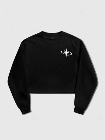 Street Life Men's Black Short Crew Neck Sweatshirt With Small Logo Graphic, Autumn/Winter