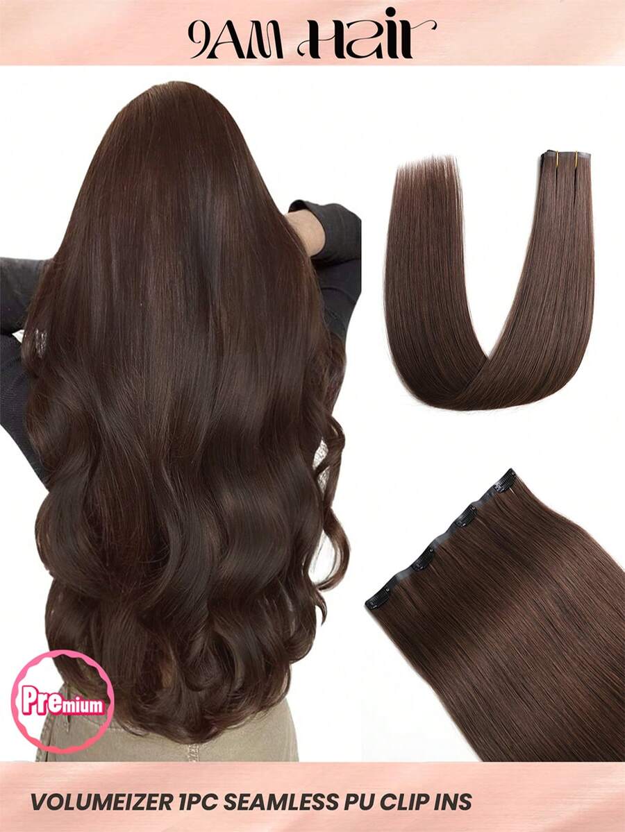 Seamless Clip Ins 丰盈接发 55克 1片 4号 深棕色 100% 高品质毛鳞片顺滑 Remy 真人发 无痕 PU 夹式接发 - S4 - 查看 1