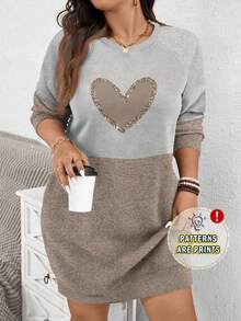 EMERY ROSE Áo sweatshirt dài tay cổ tròn in họa tiết trái tim tối giản, kiểu dáng thường ngày, cỡ lớn, thích hợp cho mùa xuân. - Nhiều màu - Xem 1