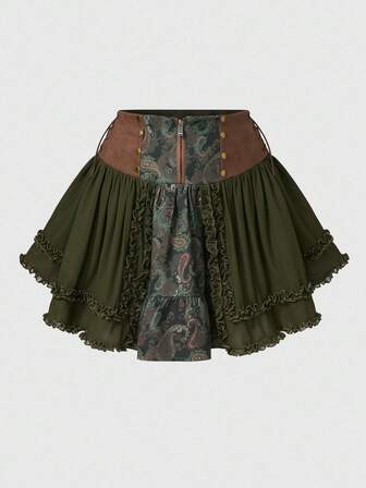 Fairycore Falda midi de tela retro para tallas grandes