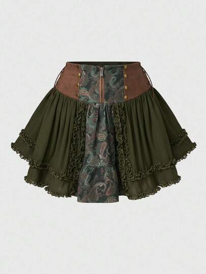 Fairycore Plus Size Retro Fabric Cake Midi Skirt