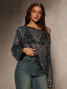 Aloruh Áo dài tay voan đen, trang phục dự tiệc cho mùa thu - màu đen - Xem 1