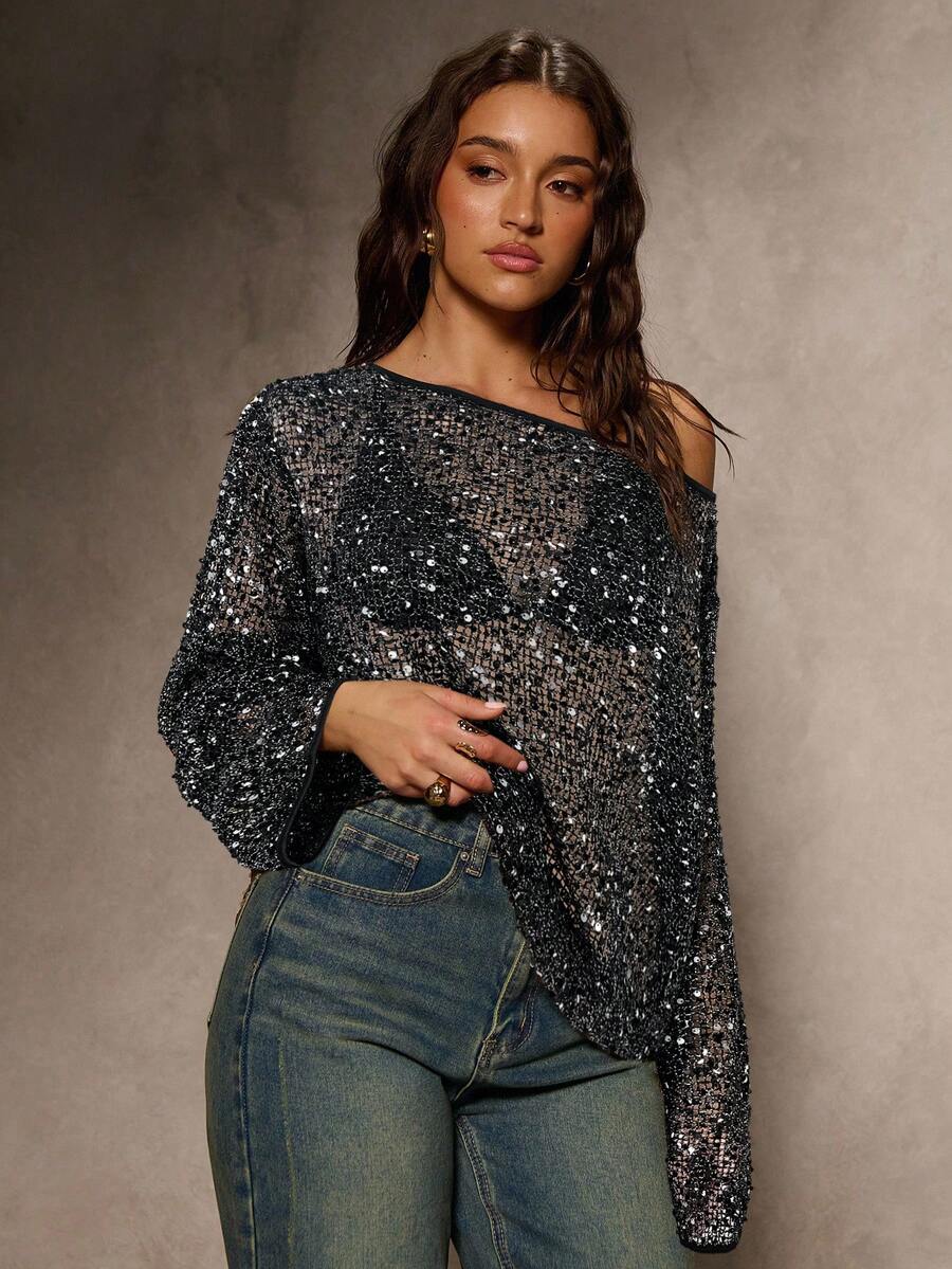 Aloruh Áo dài tay voan đen, trang phục dự tiệc cho mùa thu - màu đen - Xem 1