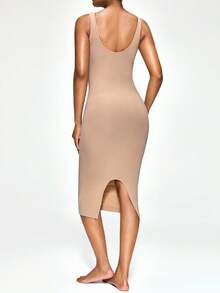 SHAPORA Women's Solid Color Casual Top Style Bodycon Dress - Apricot - View 3