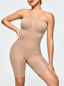 SHAPORA Salopetă Bandeau de culoare solidă pentru femei, 1 bucată, cu pantaloni scurți - Caisă - Vizualizare 1