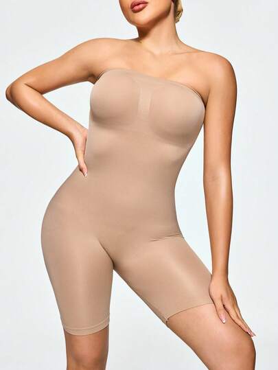 SHAPORA 1 件女式纯色抹胸连体裤（配短裤）